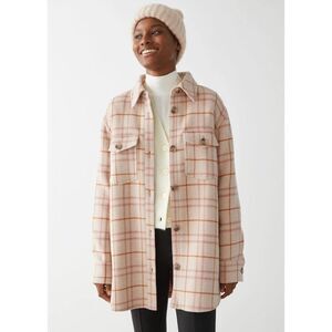Anthropologie & Other Stories Oversized Shirt Jacket Plaid Cream Pink Size 4